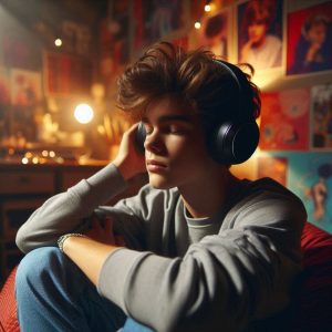 image décorative d'un adolescent qui écoute de la musique